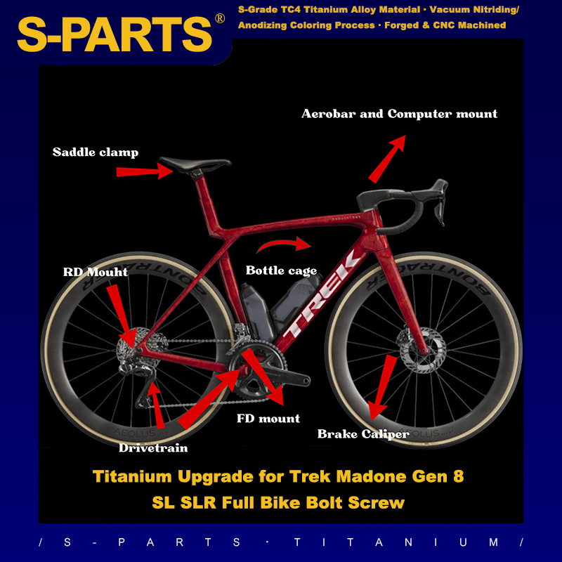 S-Parts Titanium Upgrade for TREK MADONE SL/SLR GEN 8 RCS Pro headset/RCS Race headset Shimano Dura Ace SRAM RED AXS/R9270 R9250 Di2 Force Project BLACK LTD/ SD Worx Screw Bolt Nut