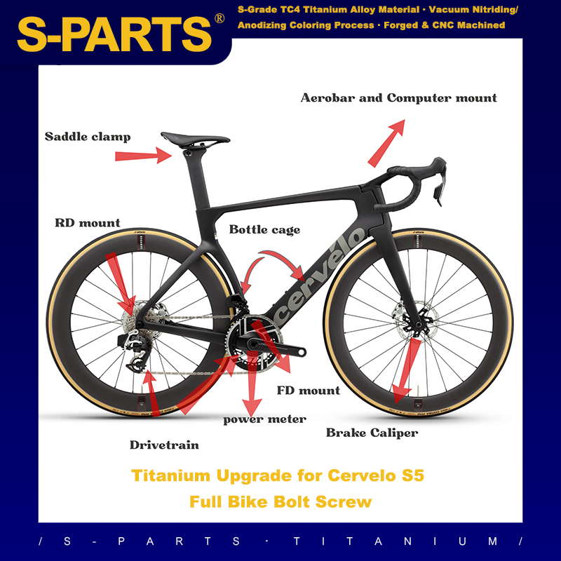 Aggiornamento in titanio S-Parts per Cervelo S5 Disc 2022 Shimano Ultegra Di2 (R8170 R8150)/Shimano Dura Ace R9270 R9250 Di2/vite SRAM RED AXS/dado bullone SRAM FORCE AXS