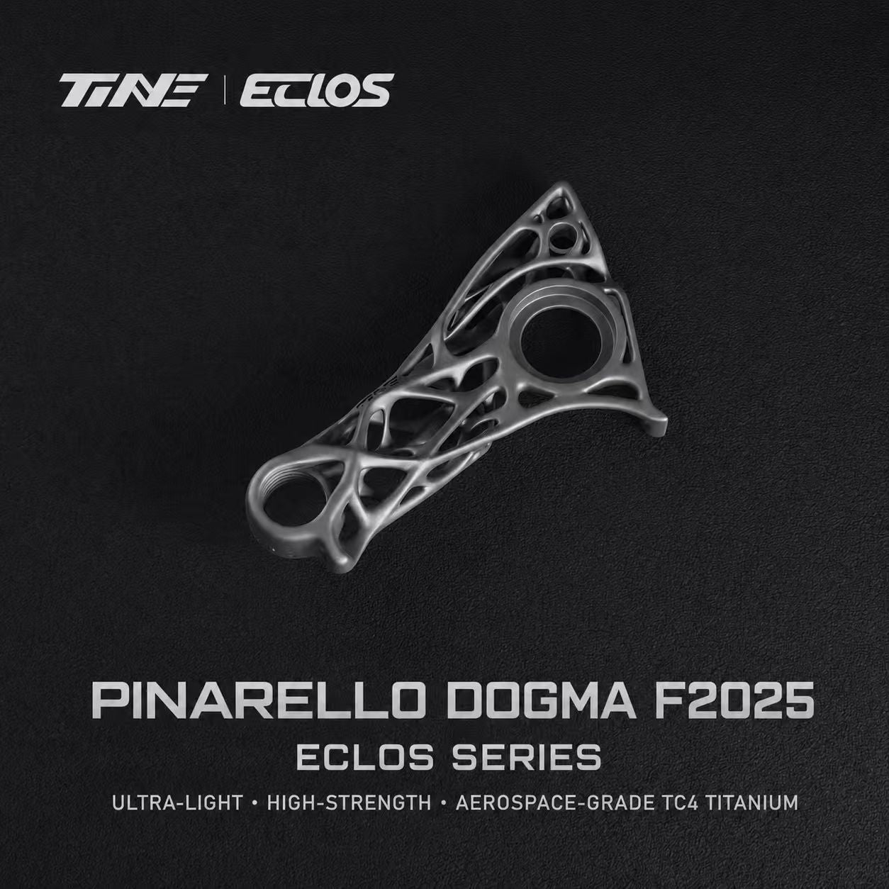 TiNE ECCLOS CryoFusion Titanium Rear Derailleur Hanger for Pinarello Dogma F 2025 | Ultra-Light Bionic Topology