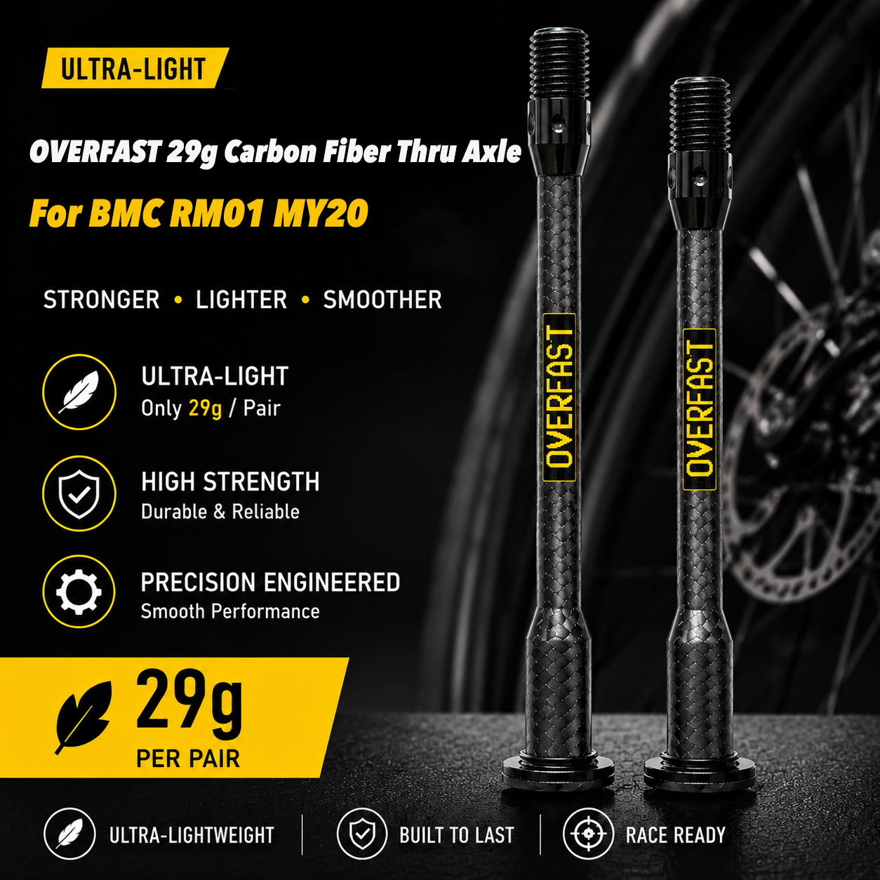 OVERFAST 29g Ultra-Light Carbon Fiber Thru Axle Set for BMC RM01 MY20