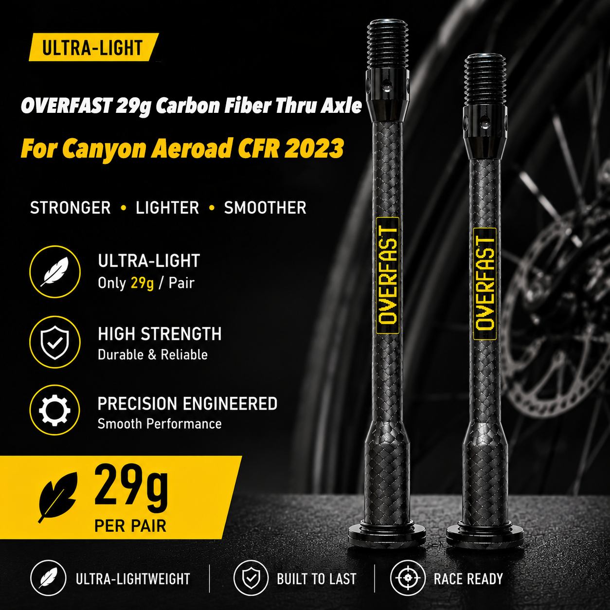 OVERFAST 29g Ultra-Light Carbon Fiber Thru Axle Set for Canyon Aeroad CFR 2023