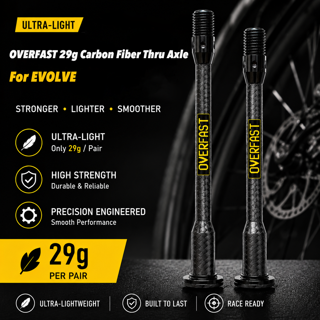 OVERFAST 29g Ultra-Light Carbon Fiber Thru Axle Set for EVOLVE