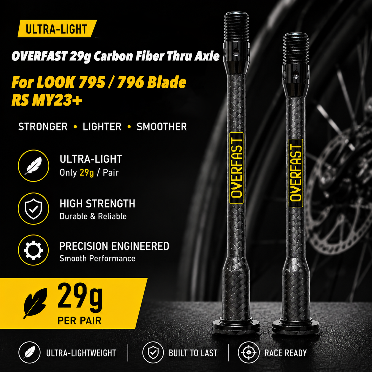 OVERFAST 29g Ultra-Light Carbon Fiber Thru Axle Set for LOOK 795 / 796 Blade RS MY23+