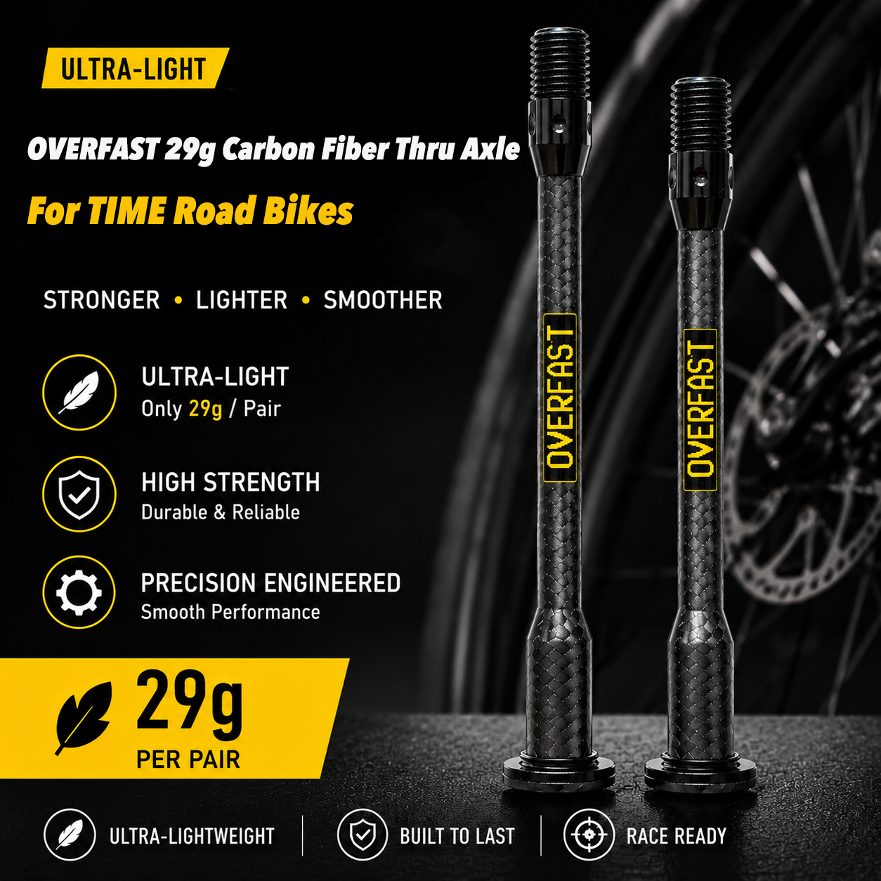 OVERFAST 29g Ultra-Light Carbon Fiber Thru Axle Set for TIME Road Bikes