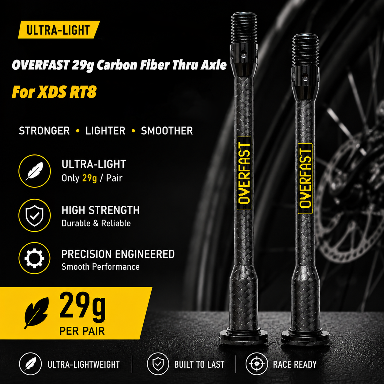 OVERFAST 29g Ultra-Light Carbon Fiber Thru Axle Set for XDS RT8 / RT9 / AD9