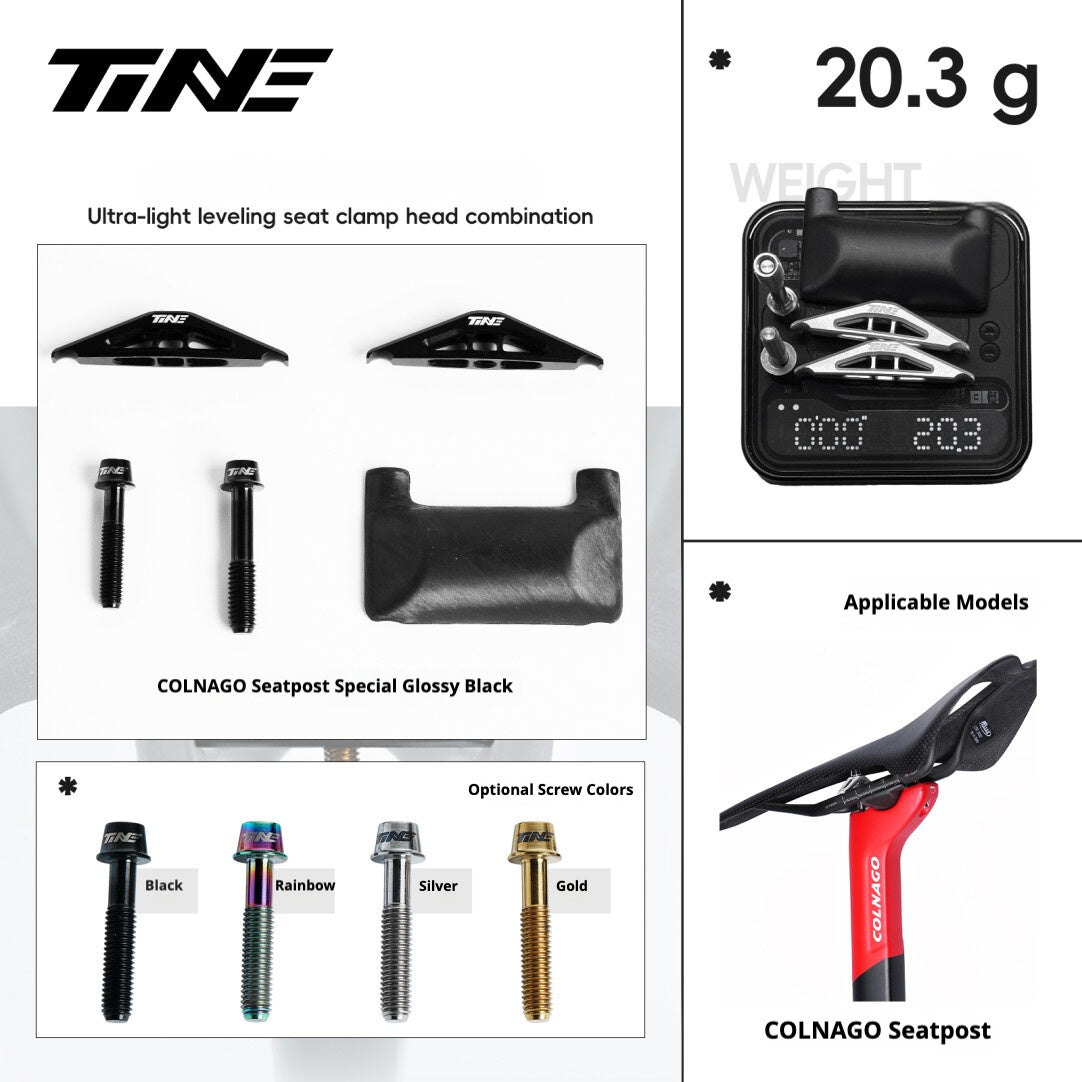 TiNE Ultra-Light 6.8g Seat Clamp & Leveling Assembly | Compatible with Specialized SL8 Aethos, Colnago & DARIMO Seatposts | CNC Titanium Precision