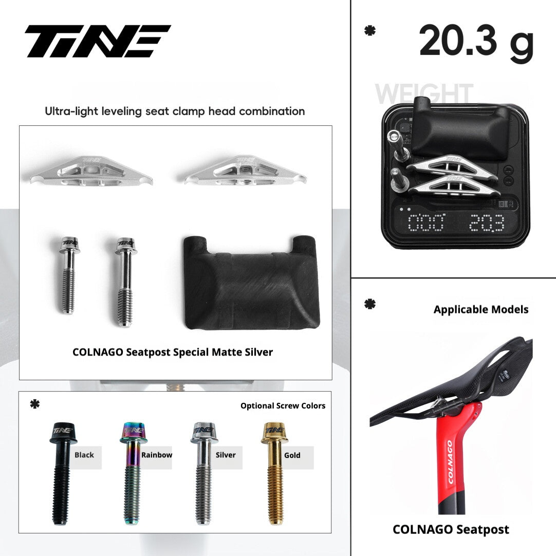 TiNE Ultra-Light 6.8g Seat Clamp & Leveling Assembly | Compatible with Specialized SL8 Aethos, Colnago & DARIMO Seatposts | CNC Titanium Precision