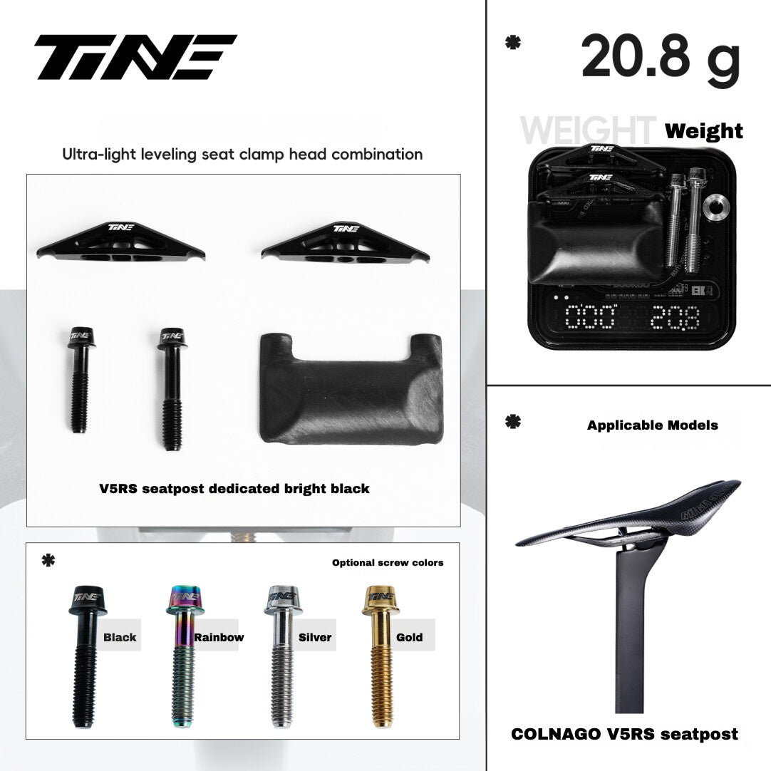 TiNE Ultra-Light Titanium Seat Clamp Kit for Colnago V5RS Seatpost | 20.8g Lightweight Leveling Saddle Rail Assembly