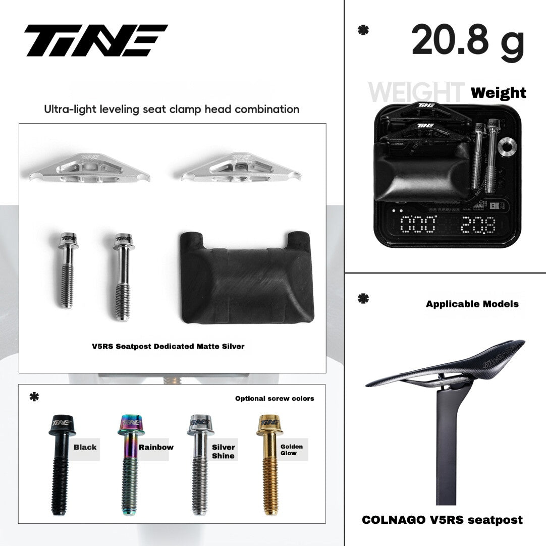 TiNE Ultra-Light Titanium Seat Clamp Kit for Colnago V5RS Seatpost | 20.8g Lightweight Leveling Saddle Rail Assembly