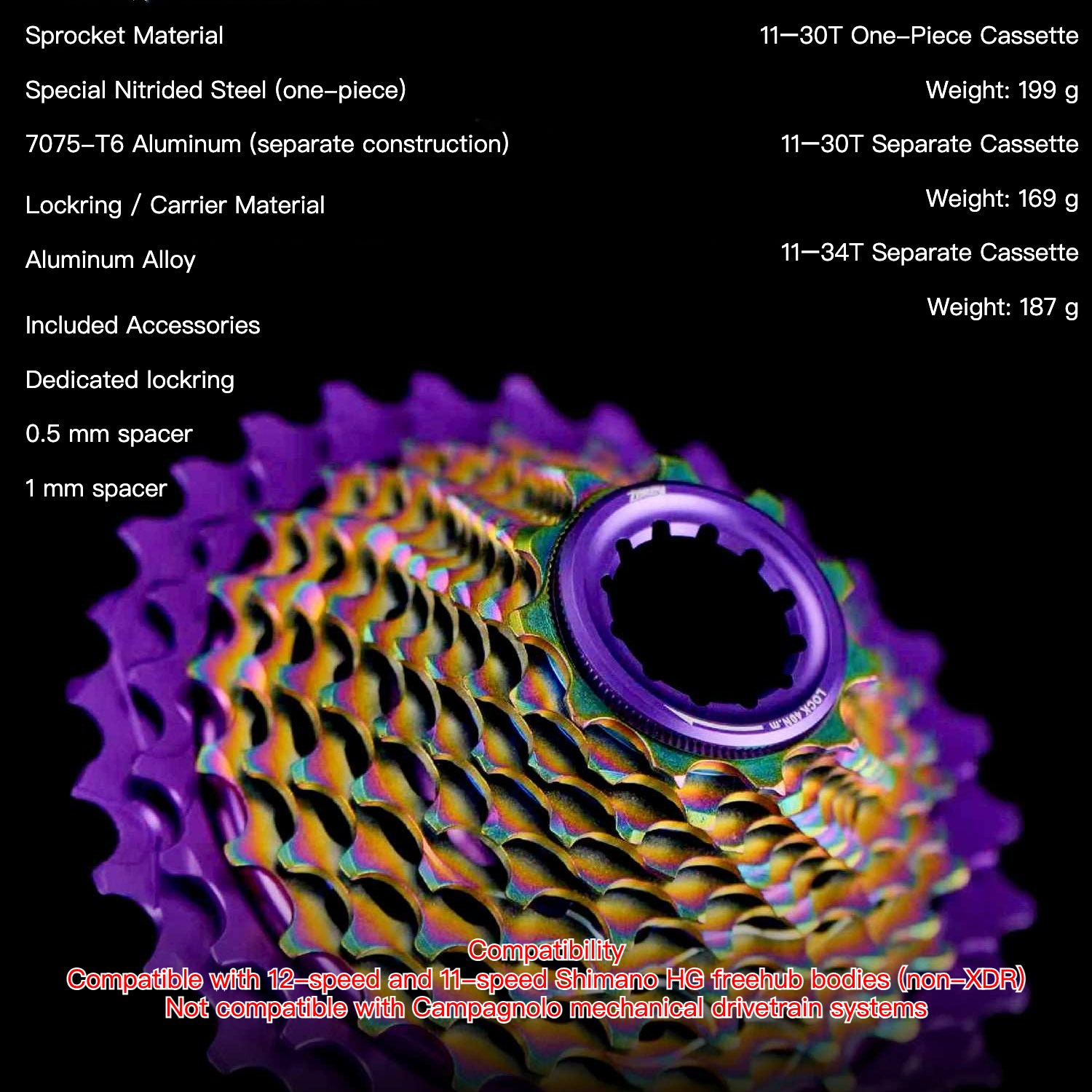 INCOLOR ZONEY 12-Speed Lightweight Road Bike Cassette 11–30T｜High Efficiency｜Multi-Color Options