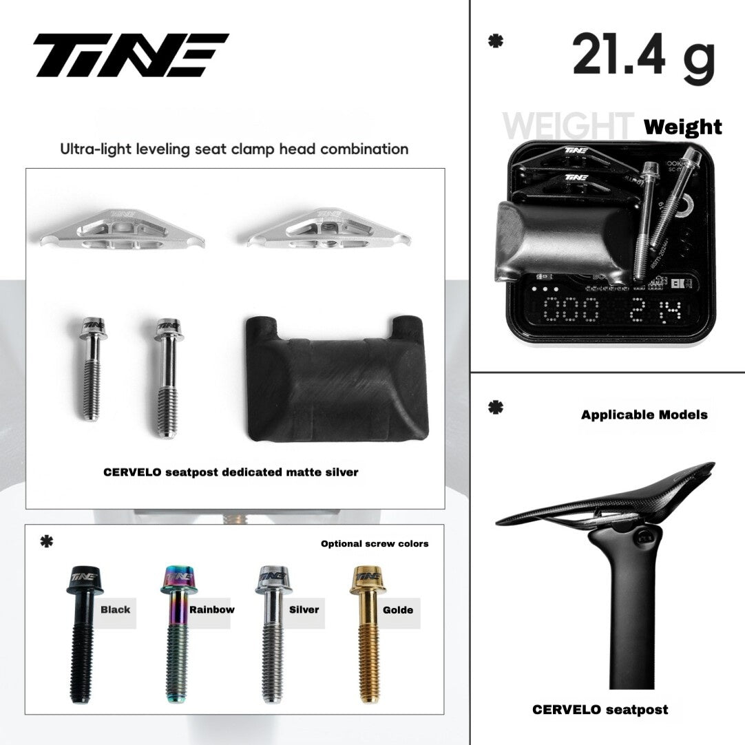 TiNE Ultra-Light Titanium Saddle Clamp Kit for Cervelo Seatposts | 21.4g | 65.3% Weight Reduction